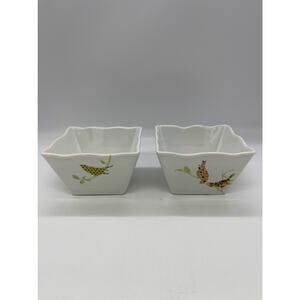222 Fifth Chintz Birds Set of 2 Porcelain Square Bowls 4.25"